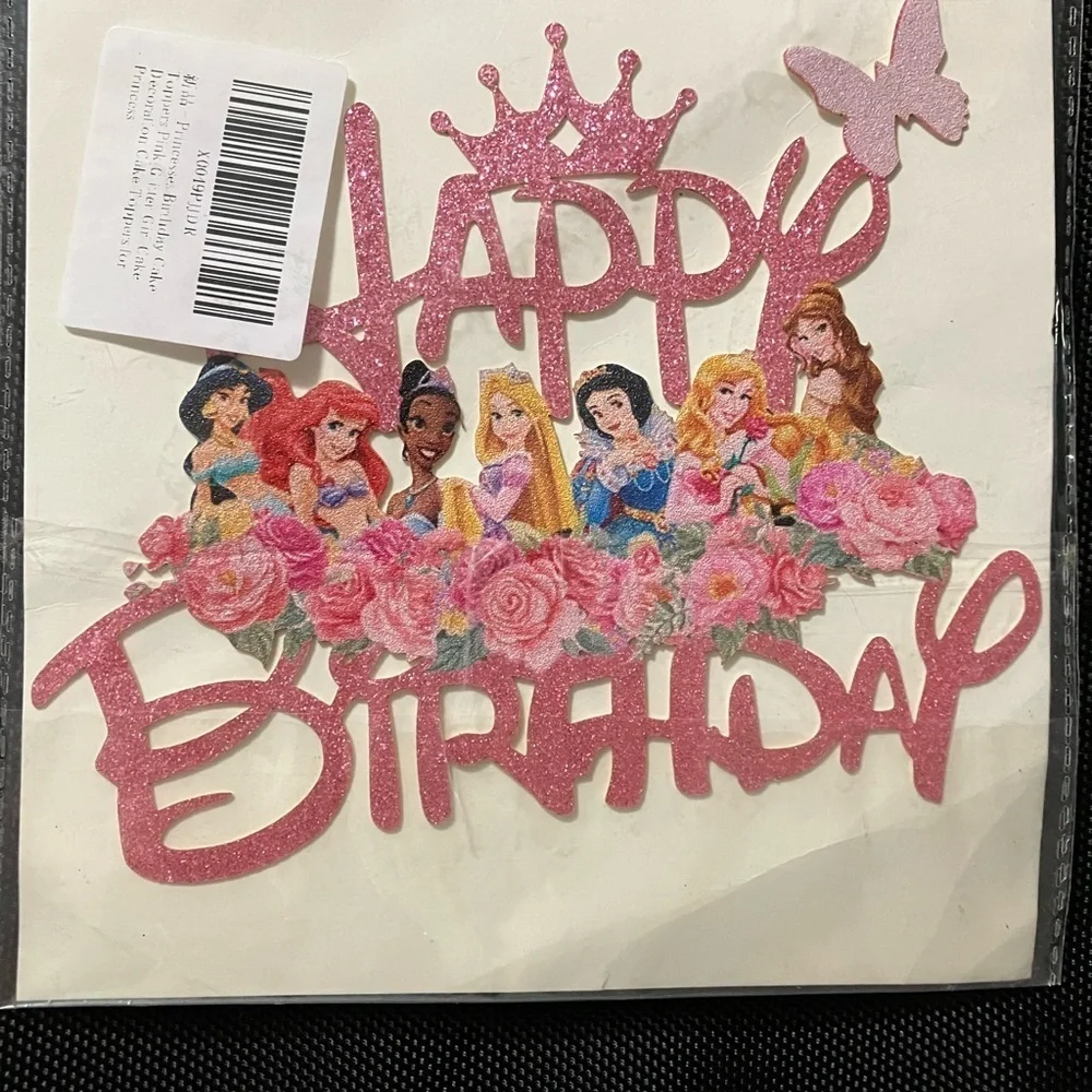 Princess Birthday Cake Topper with Pink Glitter